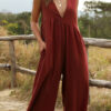 Fashion Casual Solid V Neck Loose Jumpsuits