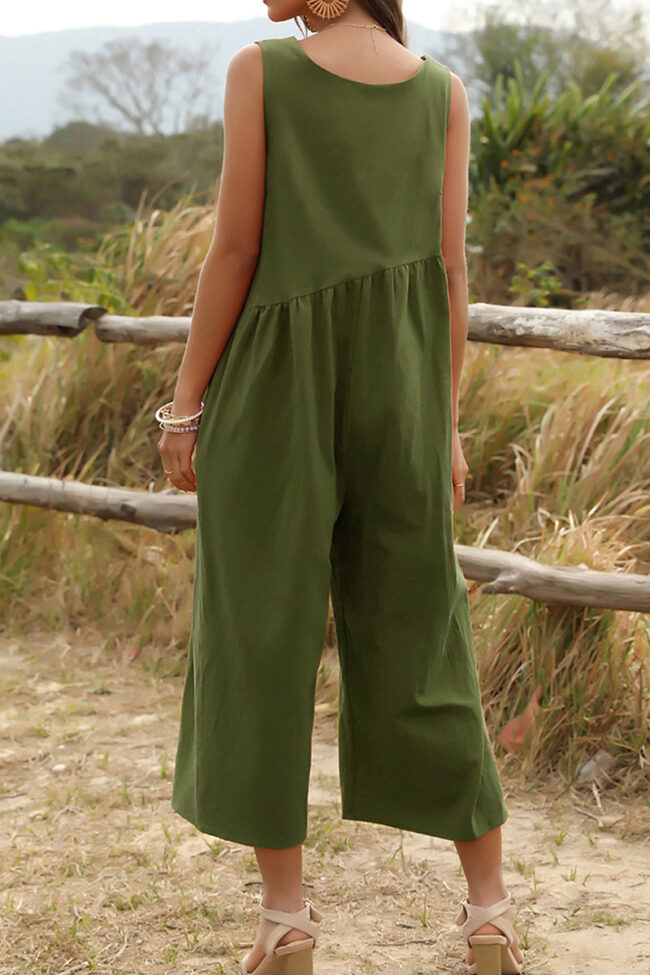 Fashion Casual Solid V Neck Loose Jumpsuits