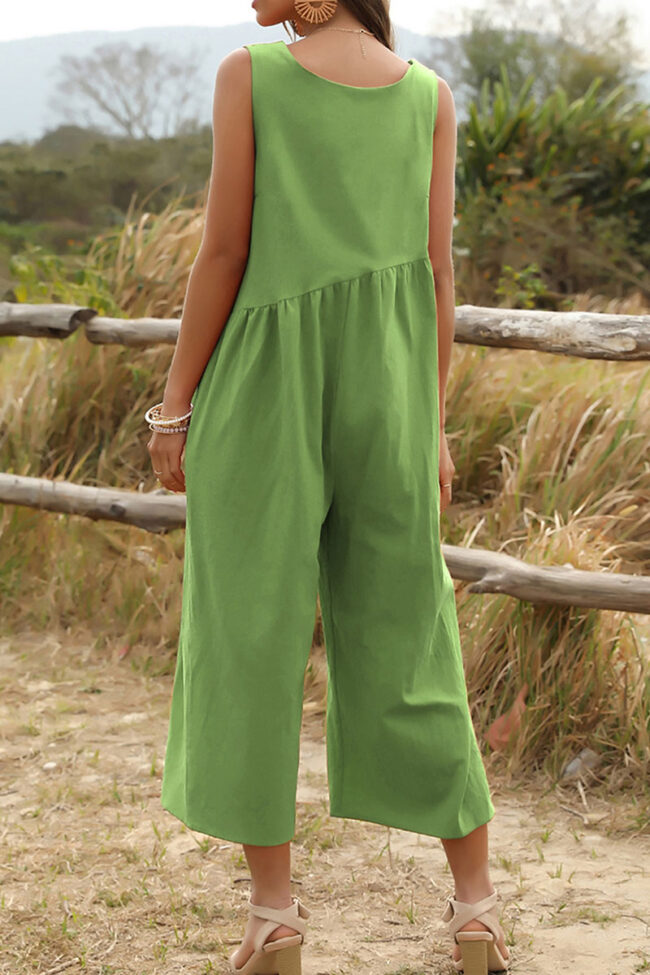 Fashion Casual Solid V Neck Loose Jumpsuits