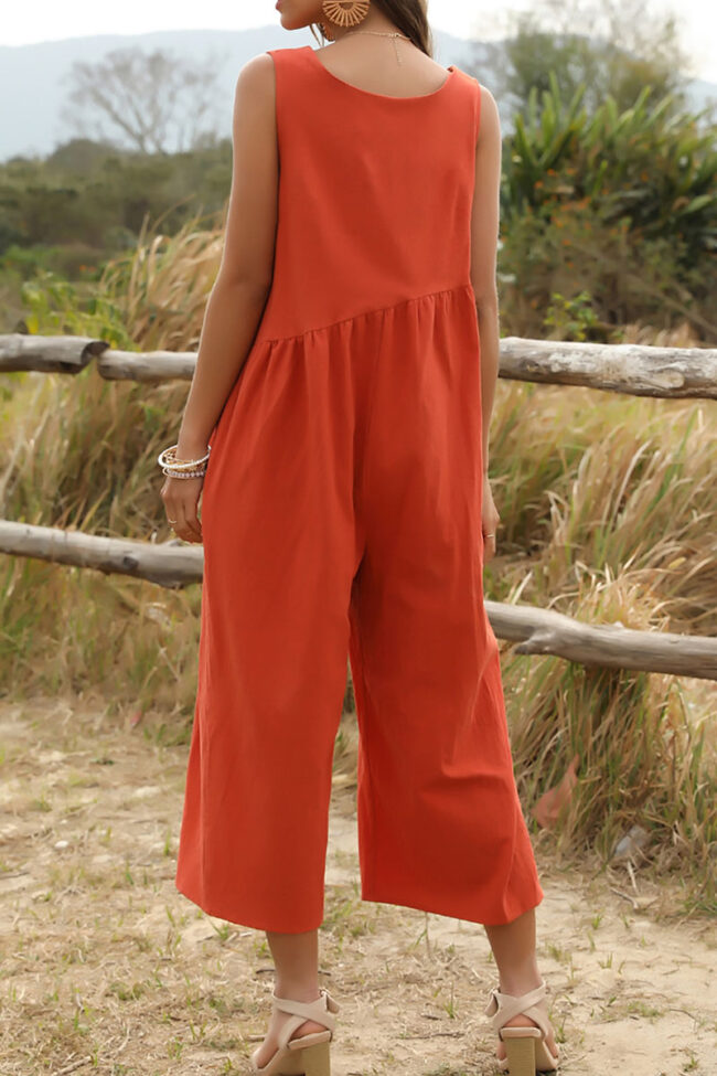 Fashion Casual Solid V Neck Loose Jumpsuits