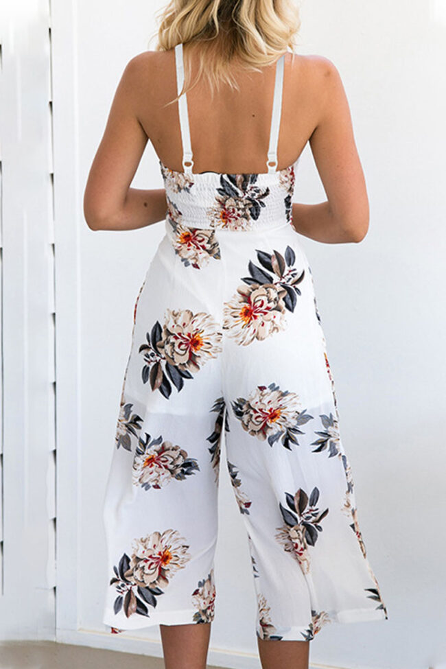 Fashion Street Print Strapless Loose Jumpsuits