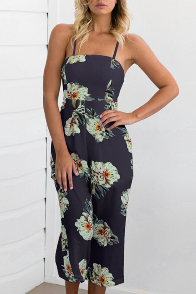 Fashion Street Print Strapless Loose Jumpsuits