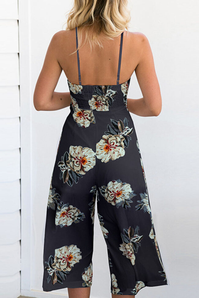 Fashion Street Print Strapless Loose Jumpsuits