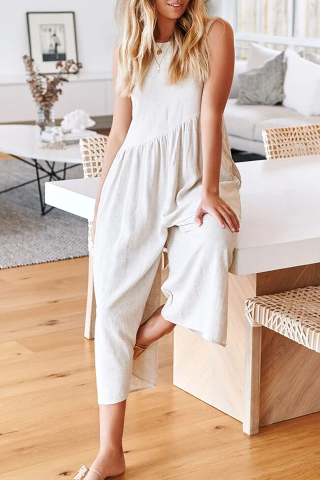 Fashion Street Solid Backless O Neck Loose Jumpsuits