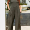 Fashion Street Solid Backless O Neck Loose Jumpsuits