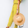 Fashion Casual Solid With Belt V Neck Loose Jumpsuits