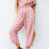 Fashion Casual Solid With Belt V Neck Loose Jumpsuits