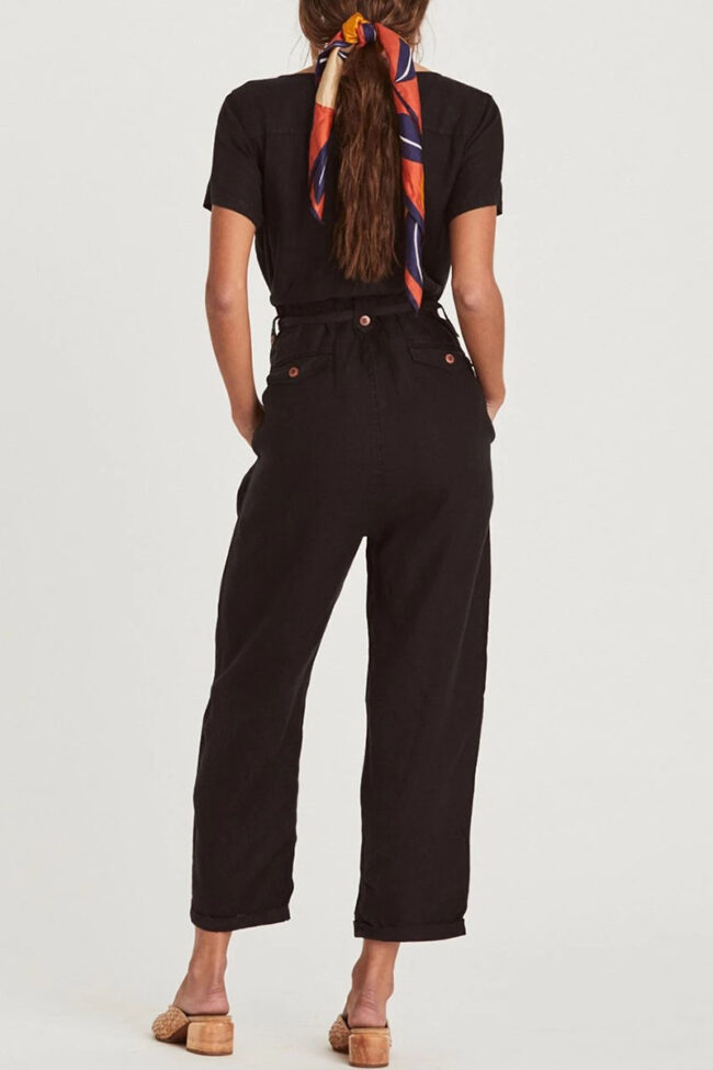 Fashion Casual Solid With Belt V Neck Loose Jumpsuits