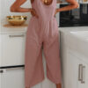 Fashion Casual Solid Frenulum U Neck Loose Jumpsuits