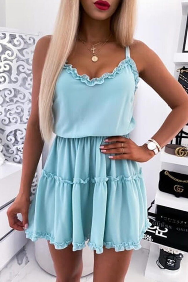 Fashion Sweet Solid Split Joint Spaghetti Strap Princess Dresses