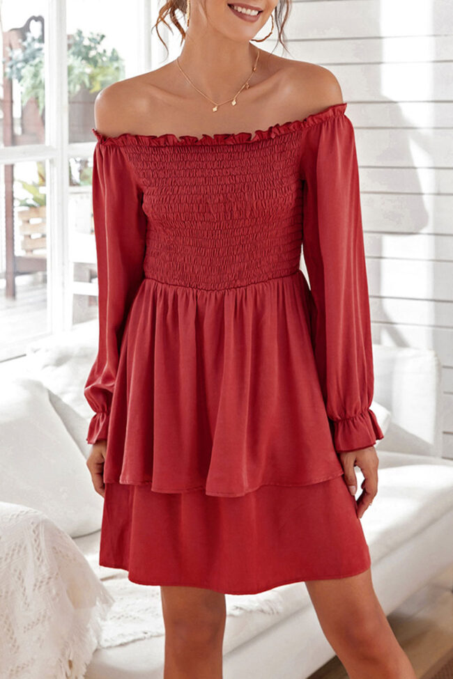 Casual Solid Split Joint Off the Shoulder Waist Skirt Dresses