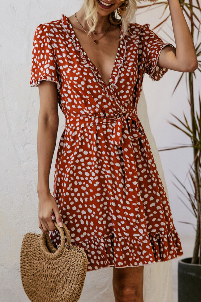 Fashion Sexy Print Frenulum V Neck A Line Dresses