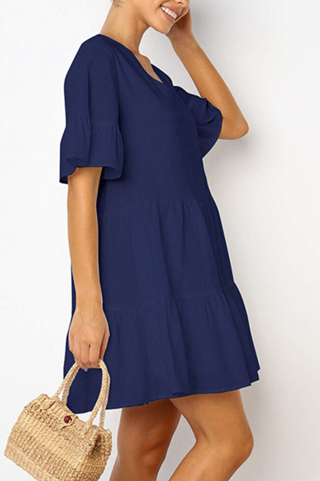 Fashion Sexy Solid Split Joint V Neck Pleated Dresses