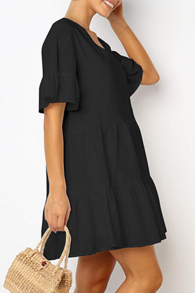 Fashion Sexy Solid Split Joint V Neck Pleated Dresses