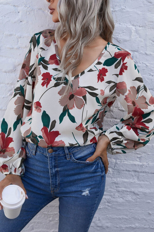 Fashion Casual Print V Neck Tops