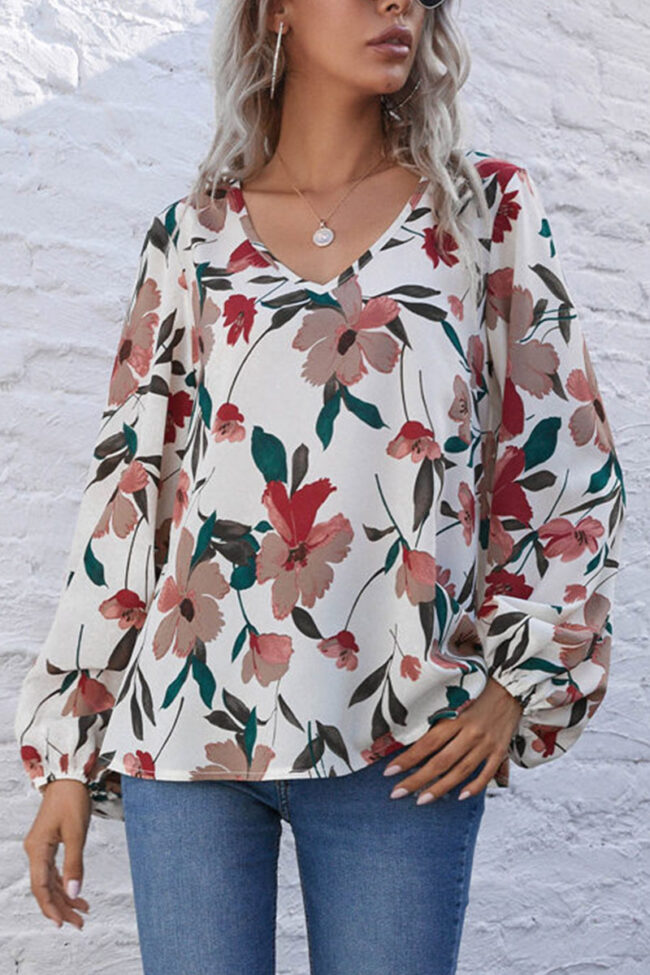 Fashion Casual Print V Neck Tops