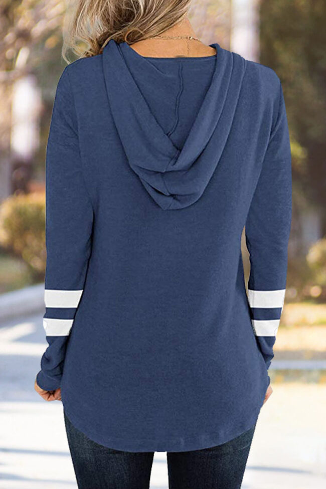 Fashion Casual Solid Split Joint Hooded Collar Tops