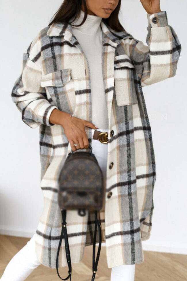 Fashion Street Plaid Split Joint Turndown Collar Outerwear