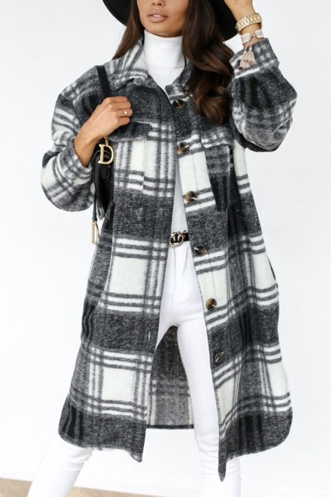 Fashion Street Plaid Split Joint Turndown Collar Outerwear