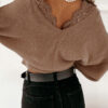Fashion Sexy Solid Split Joint V Neck Tops