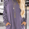 Fashion Casual Leopard Split Joint O Neck Tops