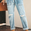 Fashion Sexy Solid Ripped Straight Denim