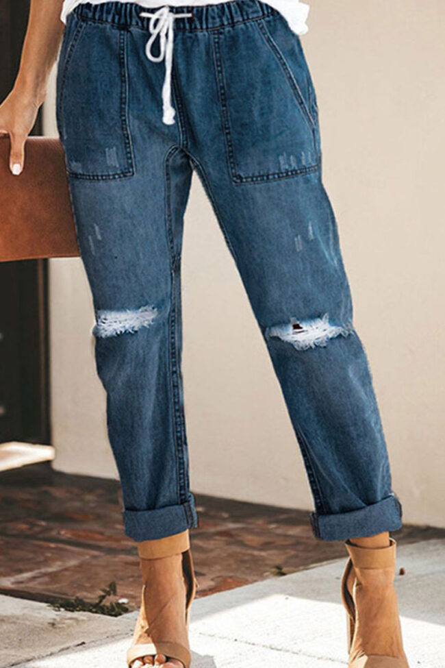 Fashion Sexy Solid Ripped Straight Denim