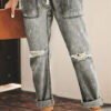 Fashion Sexy Solid Ripped Straight Denim