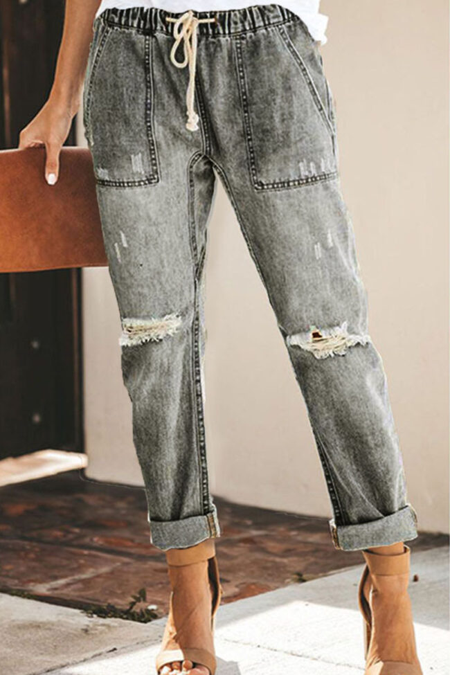 Fashion Sexy Solid Ripped Straight Denim