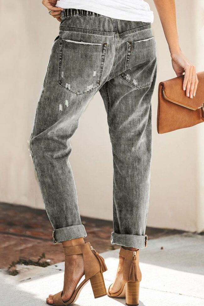 Fashion Sexy Solid Ripped Straight Denim