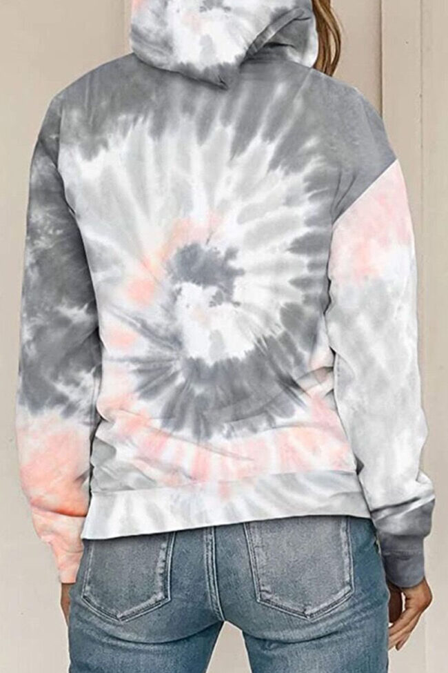 Fashion Casual Print Tie-dye Hooded Collar Tops