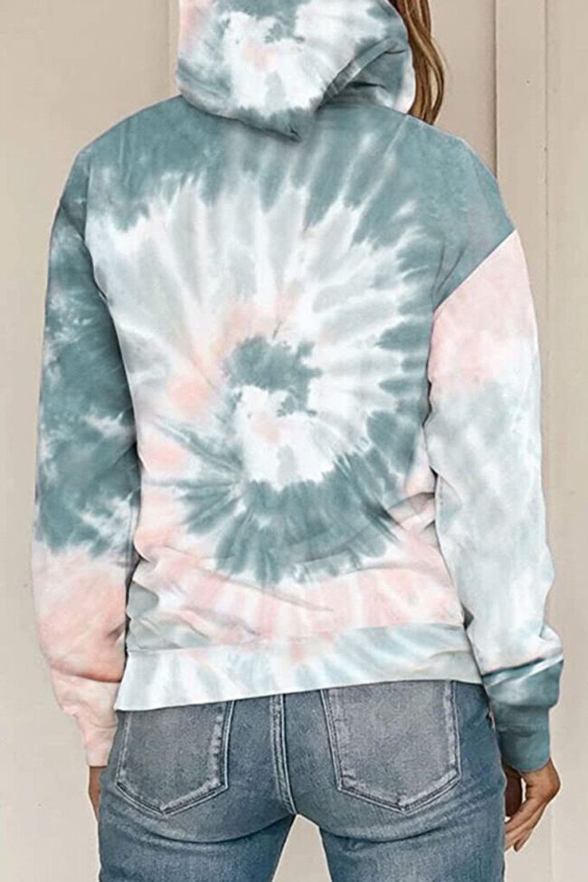 Fashion Casual Print Tie-dye Hooded Collar Tops