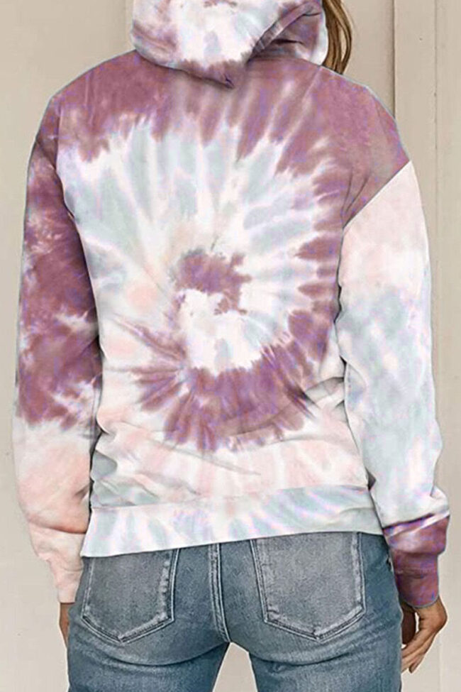 Fashion Casual Print Tie-dye Hooded Collar Tops