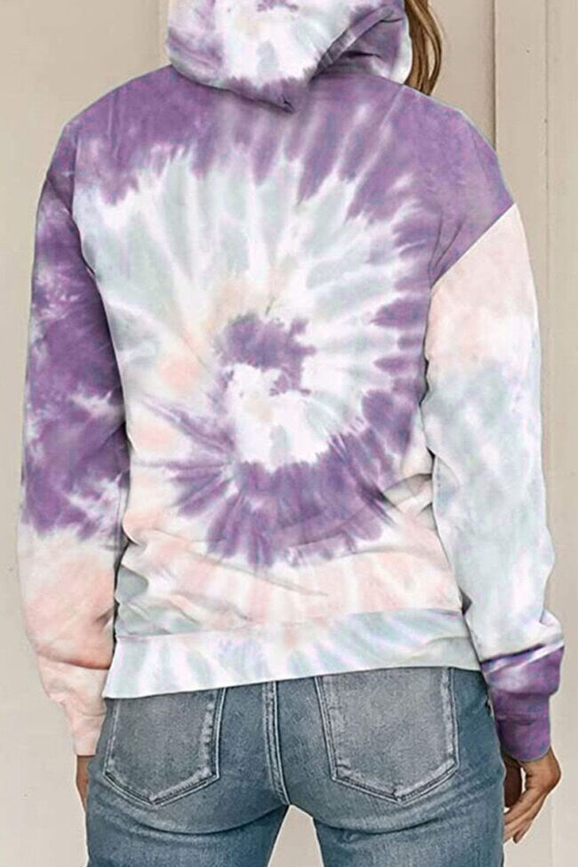 Fashion Casual Print Tie-dye Hooded Collar Tops