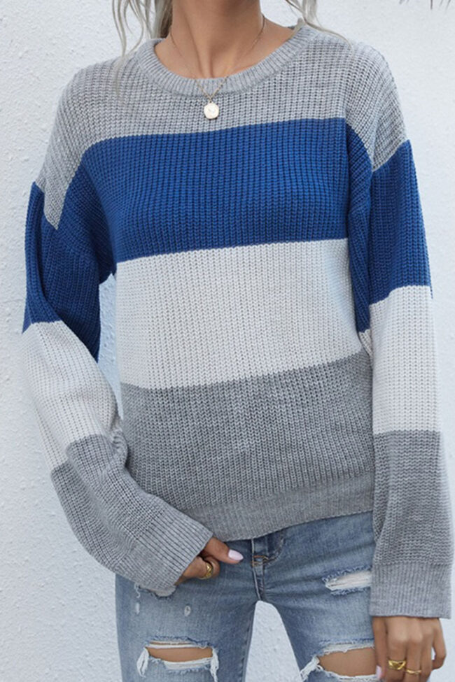 Fashion Street Striped Split Joint O Neck Tops