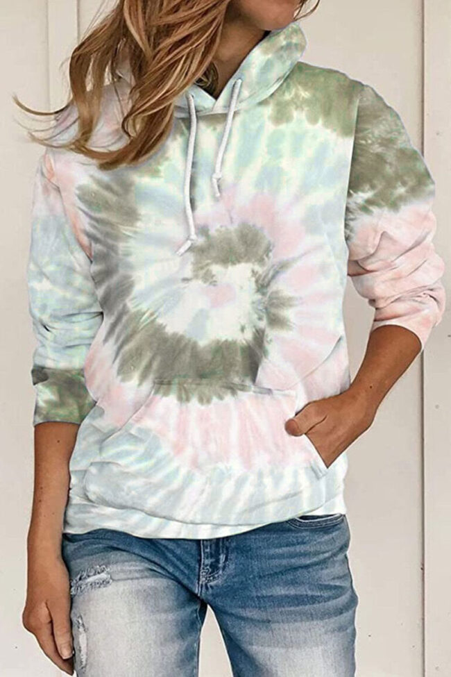 Fashion Casual Print Tie-dye Hooded Collar Tops