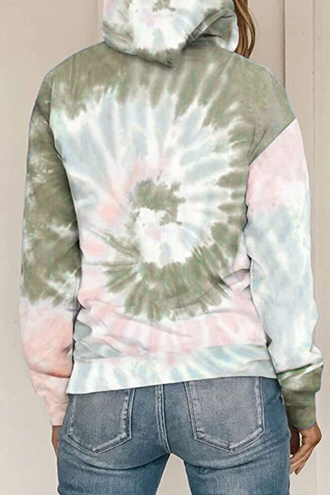 Fashion Casual Print Tie-dye Hooded Collar Tops