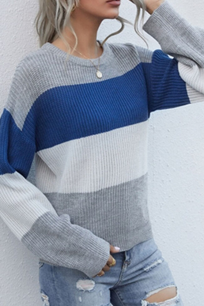 Fashion Street Striped Split Joint O Neck Tops