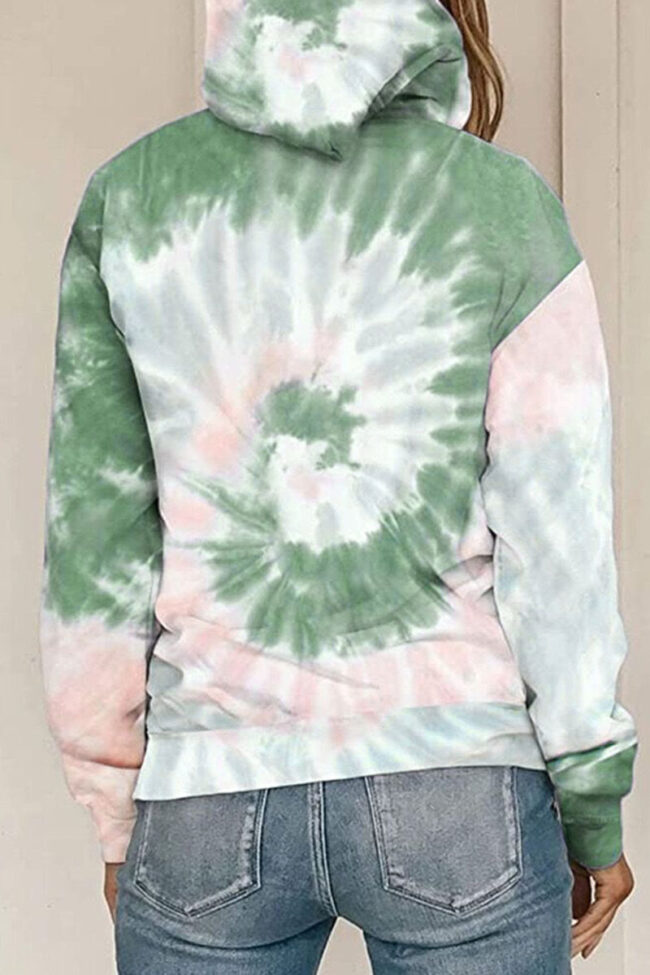 Fashion Casual Print Tie-dye Hooded Collar Tops