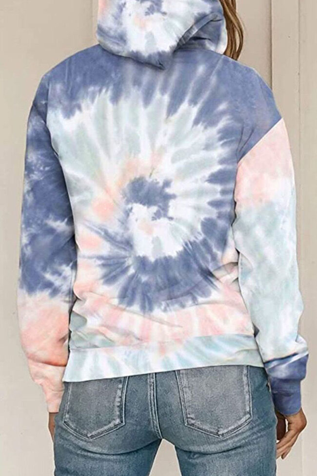 Fashion Casual Print Tie-dye Hooded Collar Tops