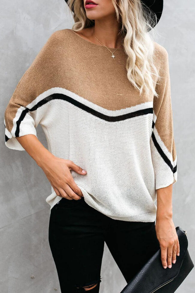 Fashion Street Striped Split Joint O Neck Tops