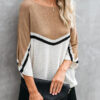 Fashion Street Striped Split Joint O Neck Tops