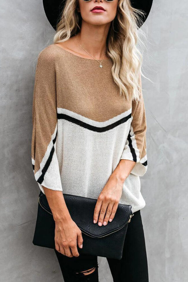 Fashion Street Striped Split Joint O Neck Tops