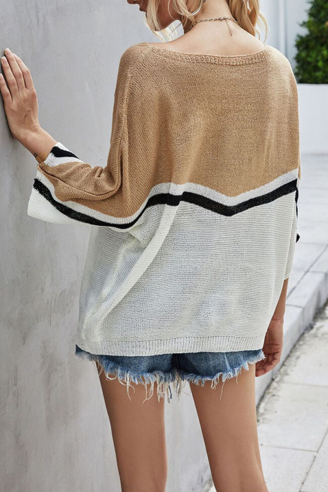 Fashion Street Striped Split Joint O Neck Tops