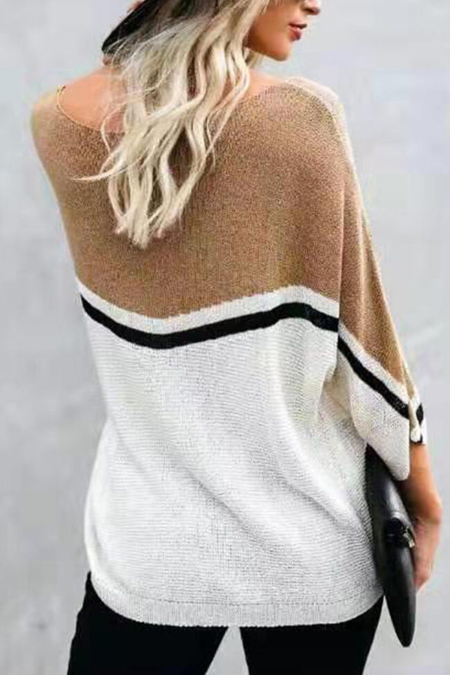 Fashion Street Striped Split Joint O Neck Tops