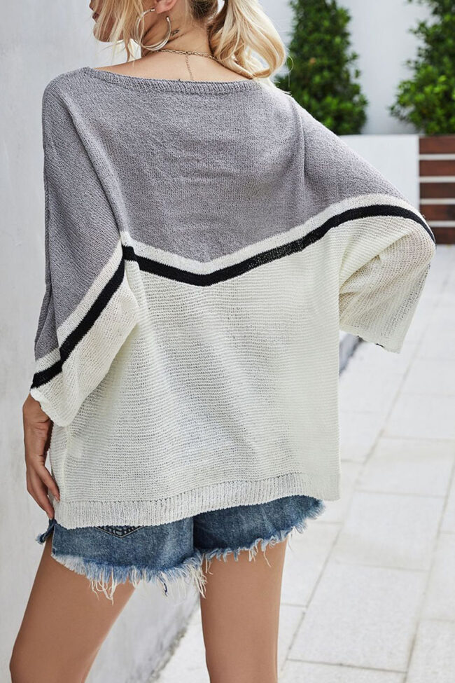 Fashion Street Striped Split Joint O Neck Tops