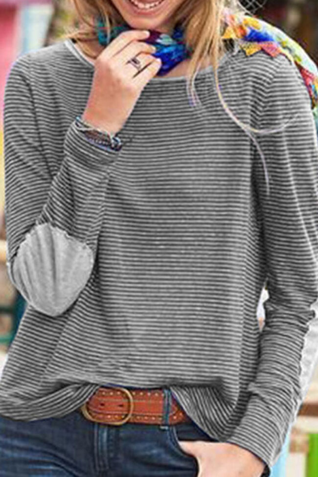 Fashion Street Striped Split Joint O Neck Tops