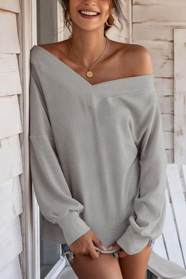 Fashion Casual Solid V Neck Tops