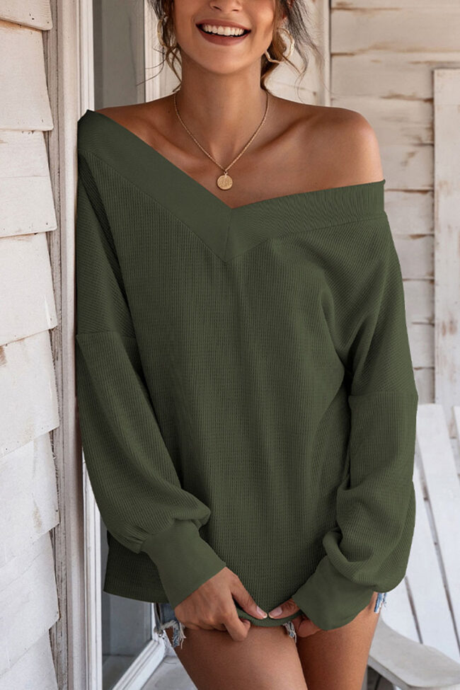 Fashion Casual Solid V Neck Tops