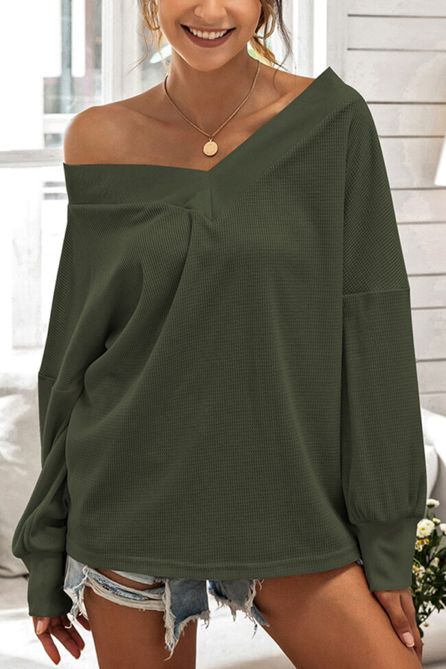 Fashion Casual Solid V Neck Tops